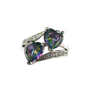 Mystic Topaz Double Heart and Cubic Zirconia Ring